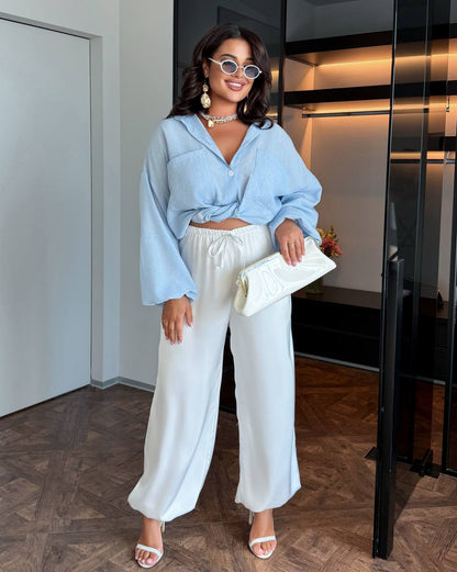 Women Aladdin Harem Pants Cream Double Silk Lightweight Oversized Trousers