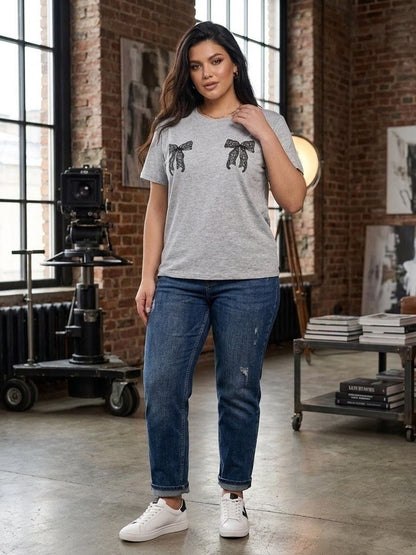 Women Grey T Shirt Kulir Knit Casual Short Sleeve Tee