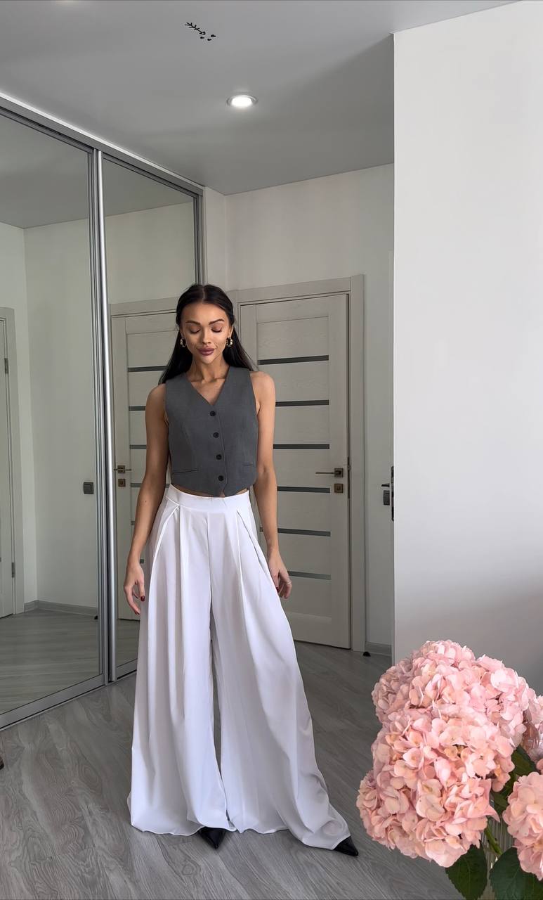 White High Waist Palazzo Trousers Wide Leg Flowy Summer Pants