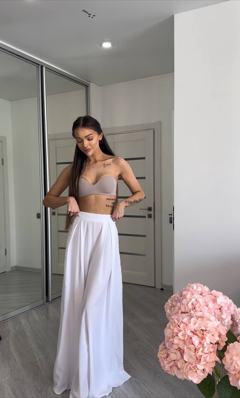 White High Waist Palazzo Trousers Wide Leg Flowy Summer Pants