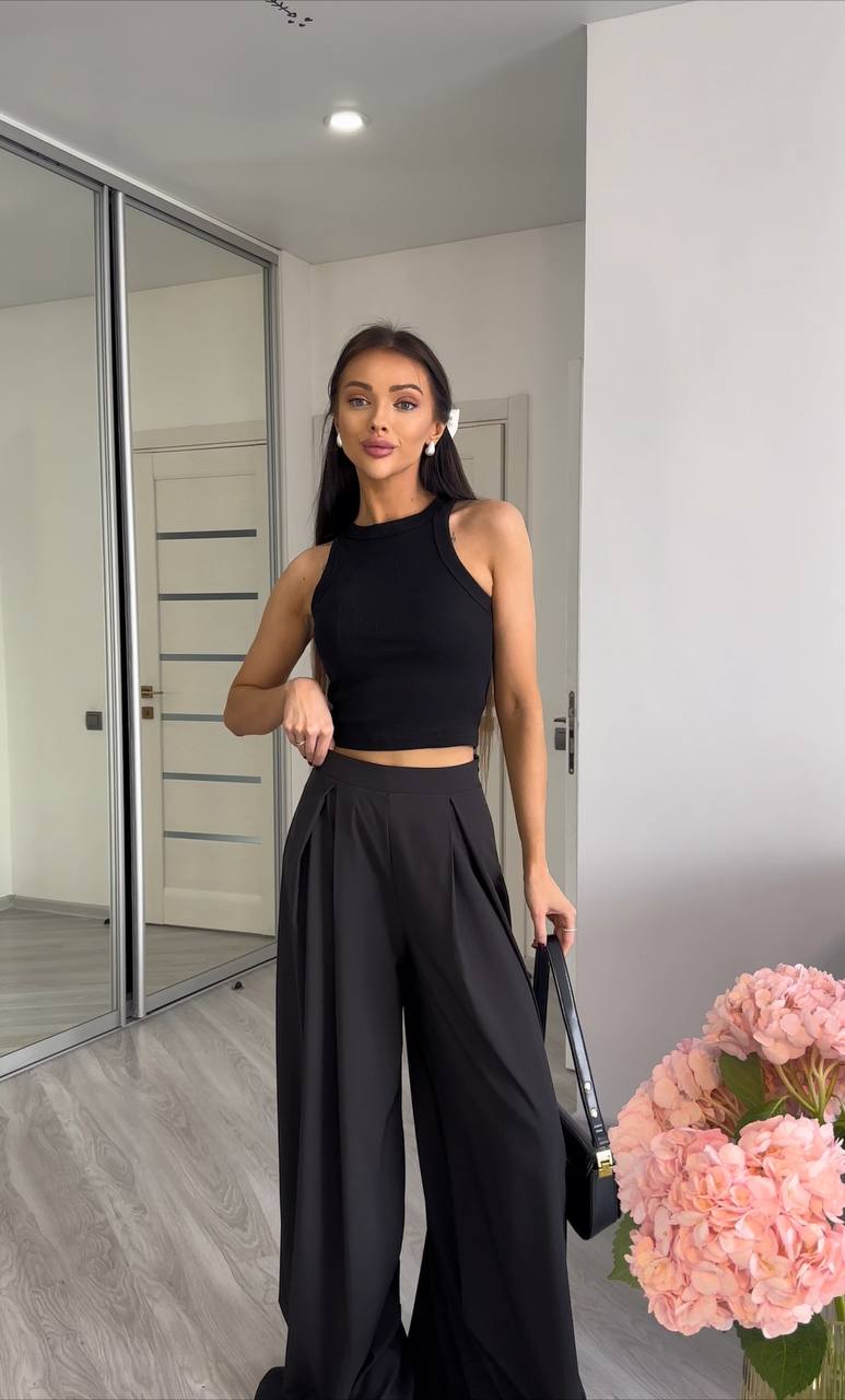 Black High Waist Palazzo Trousers Wide Leg Flowing Pants