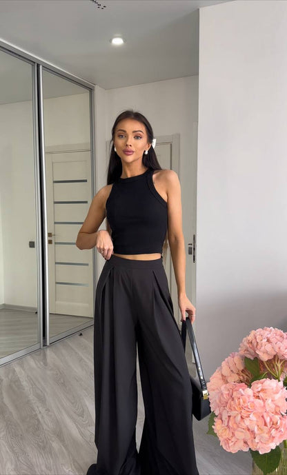 Black High Waist Palazzo Trousers Wide Leg Flowing Pants