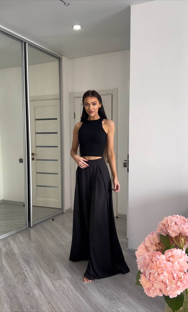 Black High Waist Palazzo Trousers Wide Leg Flowing Pants