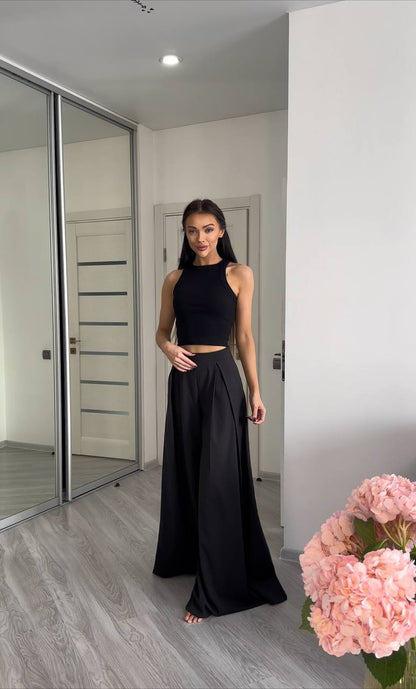 Black High Waist Palazzo Trousers Wide Leg Flowing Pants