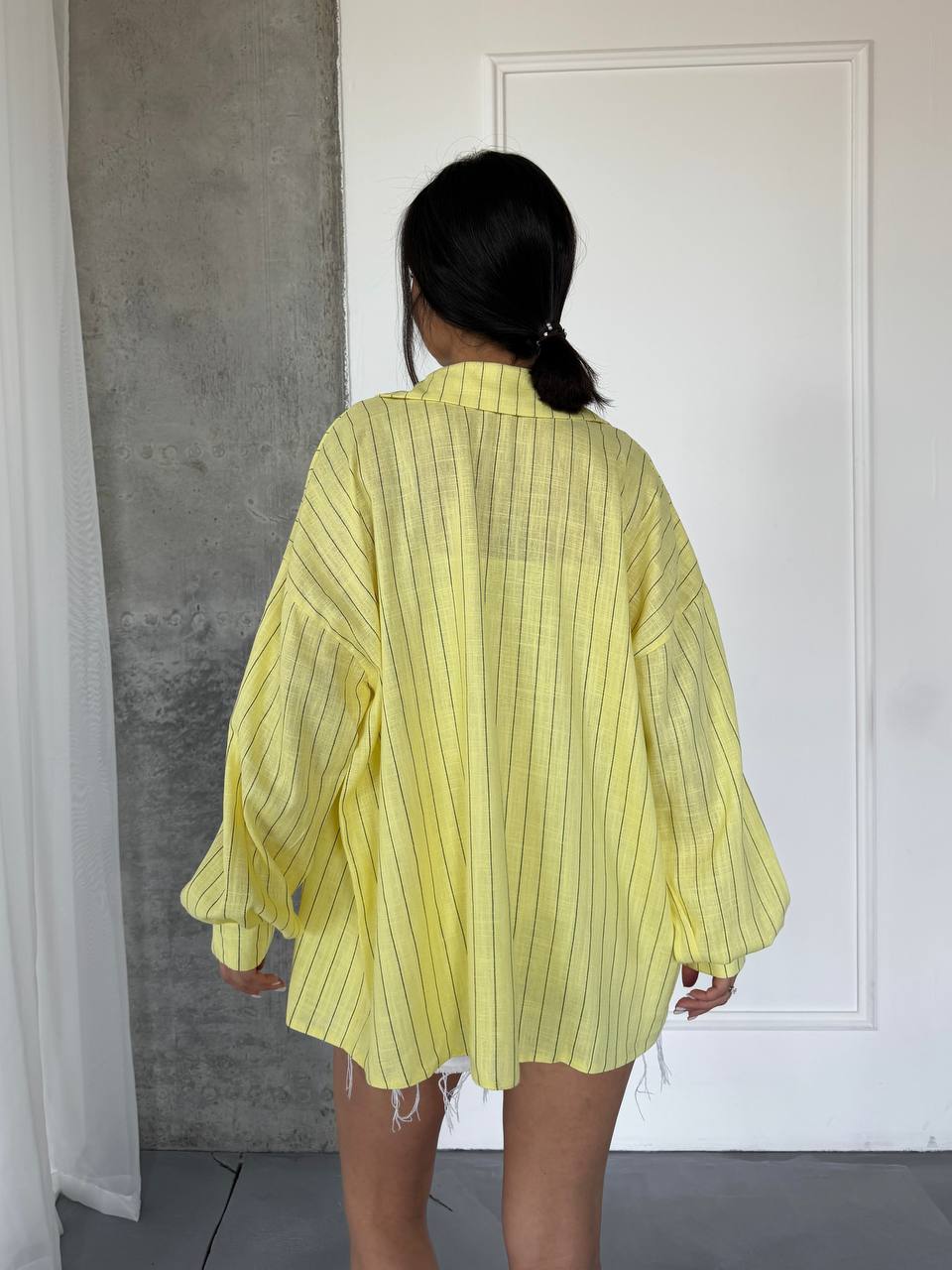 Yellow Striped Oversized Shirt Women Button Up Loose Fit