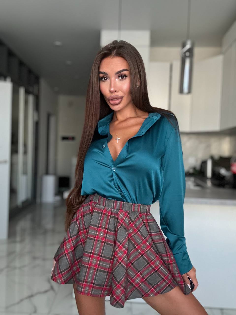 Teal Silk Blouse Womens Satin Shirt Long Sleeve Elegant Button Down