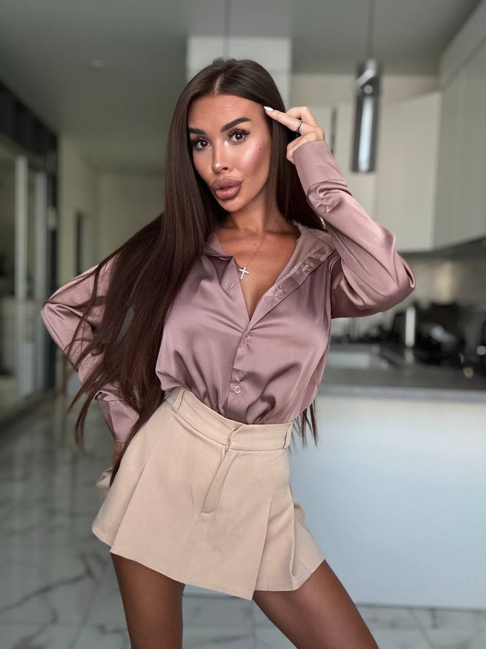 Dusty Rose Silk Button Front Blouse for Women Elegant Breathable Shirt