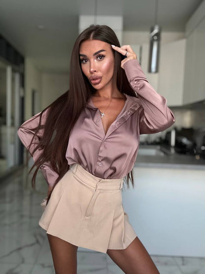 Dusty Rose Silk Button Front Blouse for Women Elegant Breathable Shirt