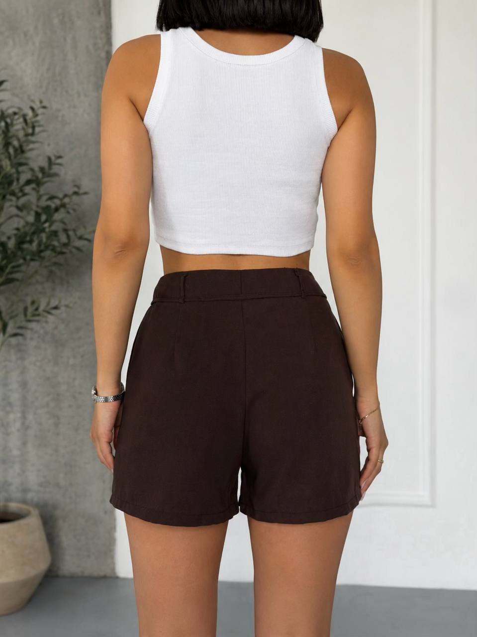 Brown Linen Shorts Women Loose Fit Drawstring Waist Side Pockets Casual Summer