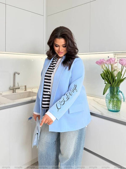Lavender Blue Long Jacket with Sleeve Embroidery
