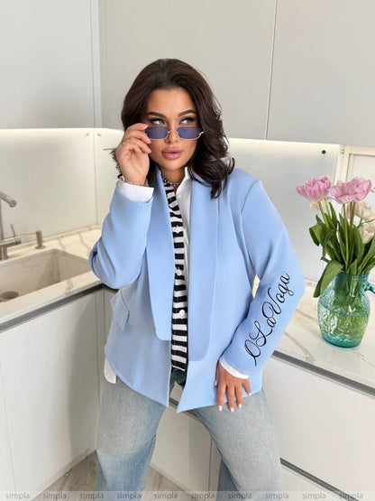 Lavender Blue Long Jacket with Sleeve Embroidery