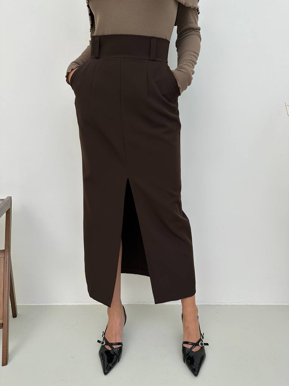 Classic Long Black Skirt with Front Slit