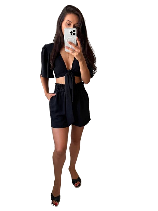 Black Lightweight Two-Piece Set Top and Shorts