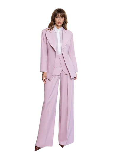 Womens Blush Pink Diagonal Crepe Suit Blazer Pants Basque Premium Lined
