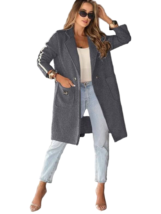 Charcoal Gray Sherpa Long Cardigan Button Front Cozy Unlined