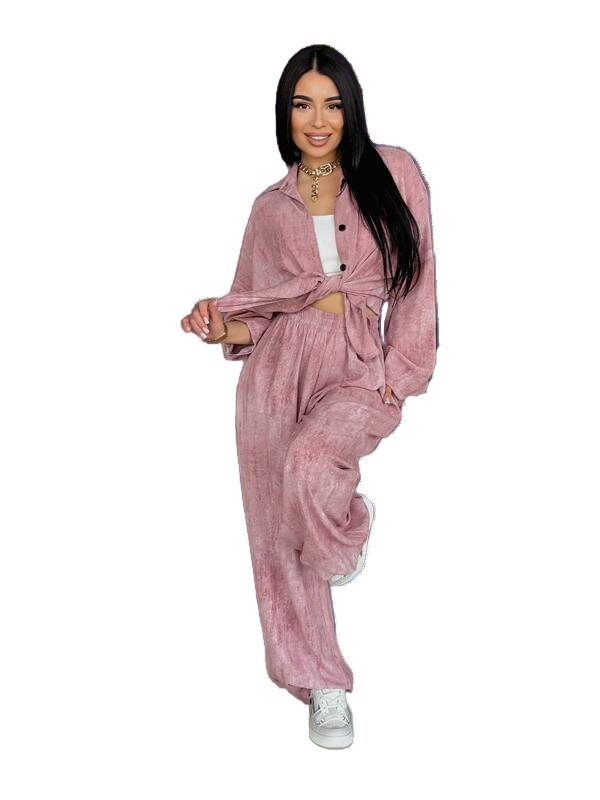 Pink Loose Fit Casual American Crepe Suit