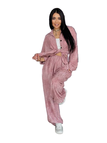 Pink Loose Fit Casual American Crepe Suit