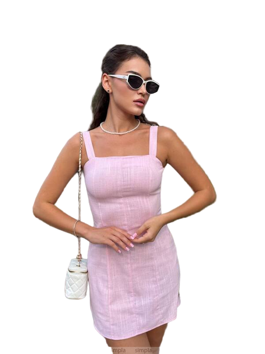 Pink Mini Linen Dress Sleeveless Summer Casual