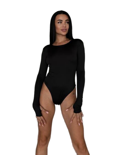 Black Microdiving Long Sleeve Bodysuit for Women