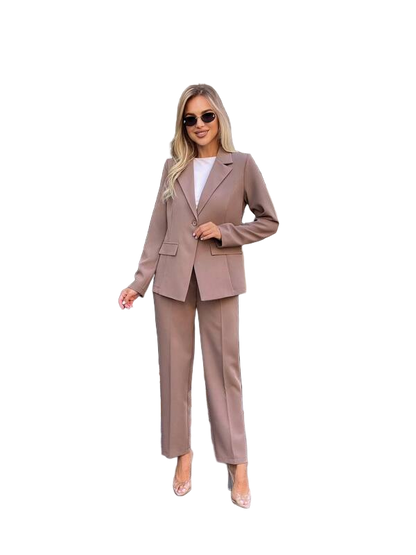 Stylish Brown Two-Piece Women's Suit with Blazer
