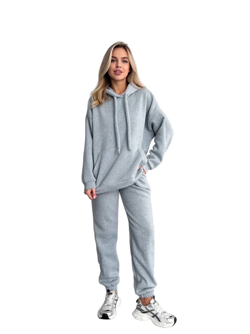 Womens Light Gray Oversized Tracksuit Trinitka Fleece Hoodie and Sweatpants