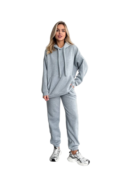 Womens Light Gray Oversized Tracksuit Trinitka Fleece Hoodie and Sweatpants