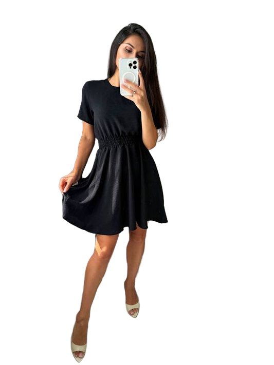 Lightweight Black Summer Dress with Elastic Waist
