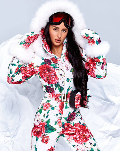 Women and Kids Floral Ski Jumpsuit Winter Snow Suit with Mittens and Bag