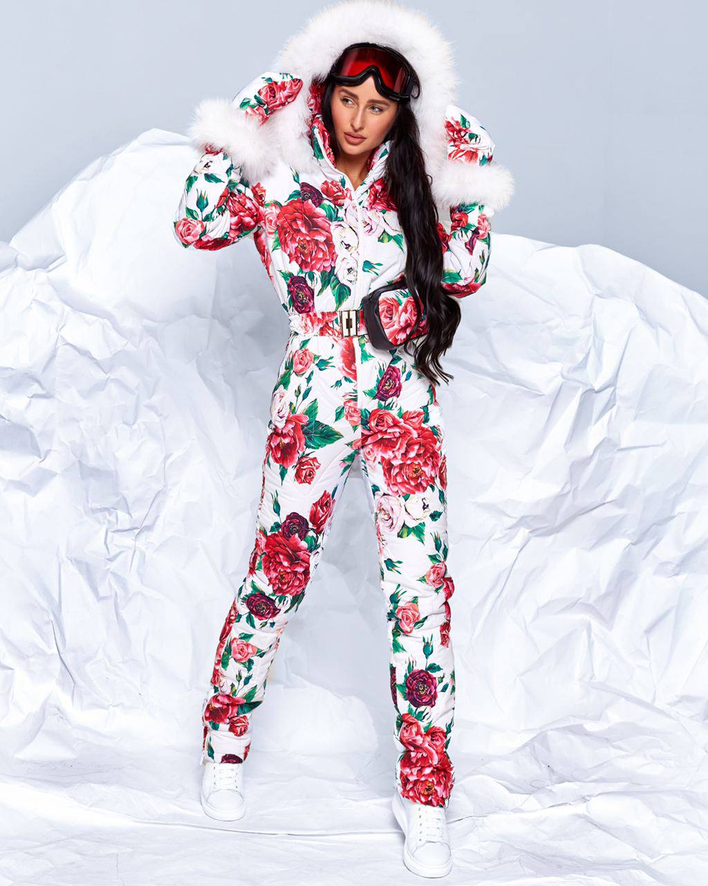 Women and Kids Floral Ski Jumpsuit Winter Snow Suit with Mittens and Bag
