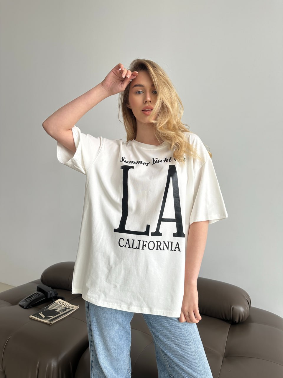White Casual T-Shirt with LA California Print