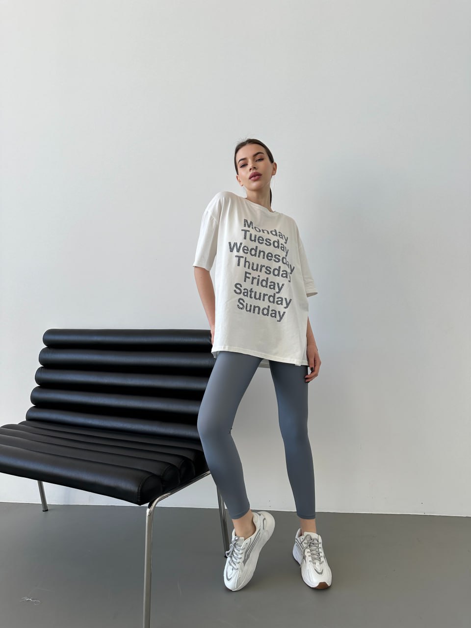 Stylish Days Of The Week Set Comfortable Tees And Leggings Grey American Biflex Turkish Cream