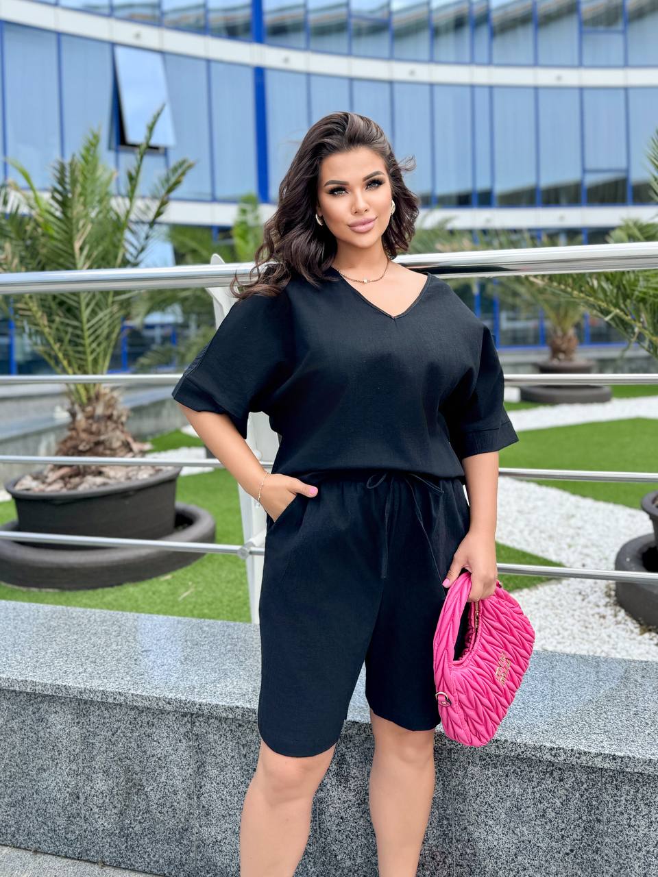 Black Linen Two-Piece Women's Summer Set