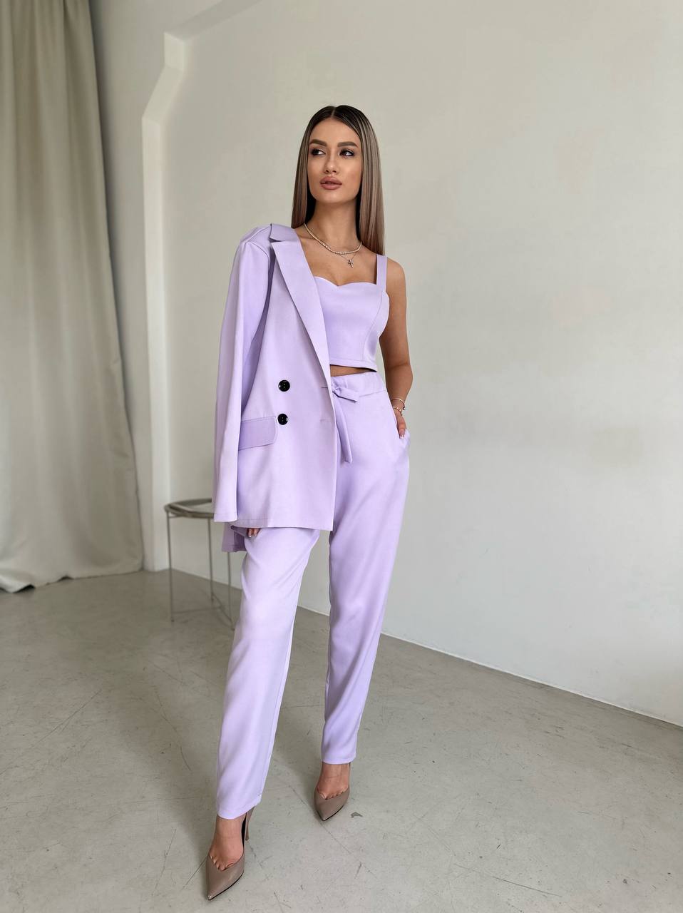 Stylish Three Piece Suit Set for Women Formal Wear Pants Blazer Top Business Casual Outfit