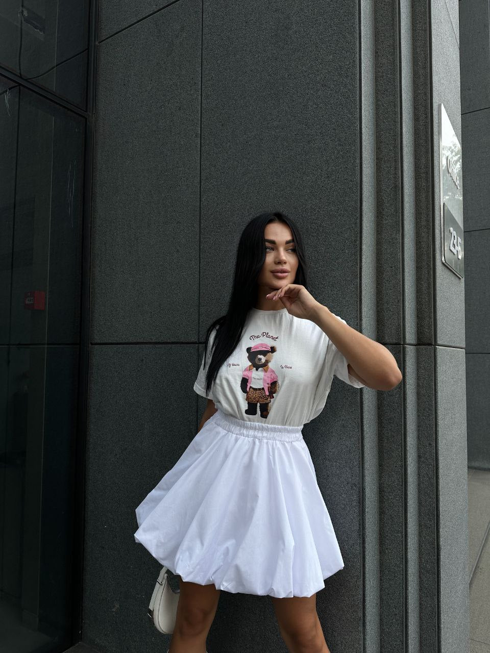 White Cotton Bubble Skirt for Women