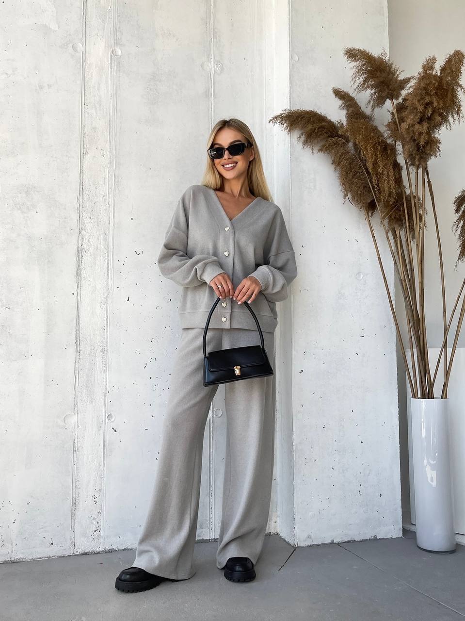 Women Soft Angora Ribbed Knit Two-Piece Suit