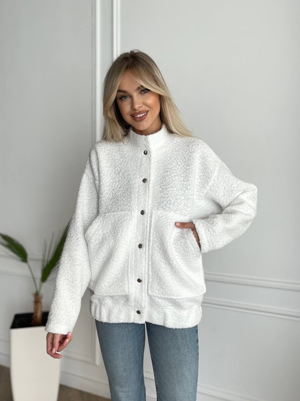 White Sherpa Bomber Jacket Womens Warm Plush Outerwear
