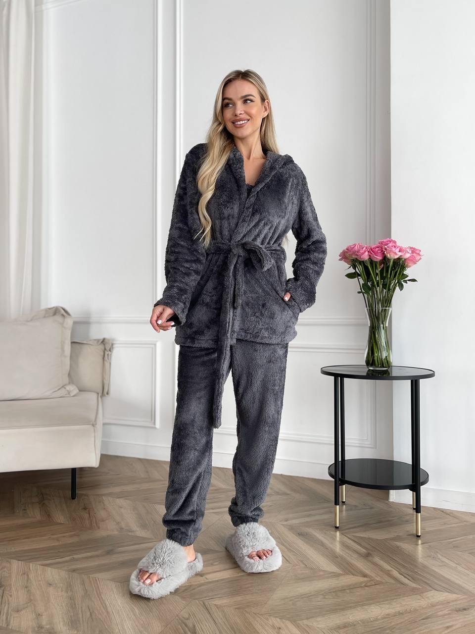 Three Piece Plush Home Suit Cozy Loungewear Set