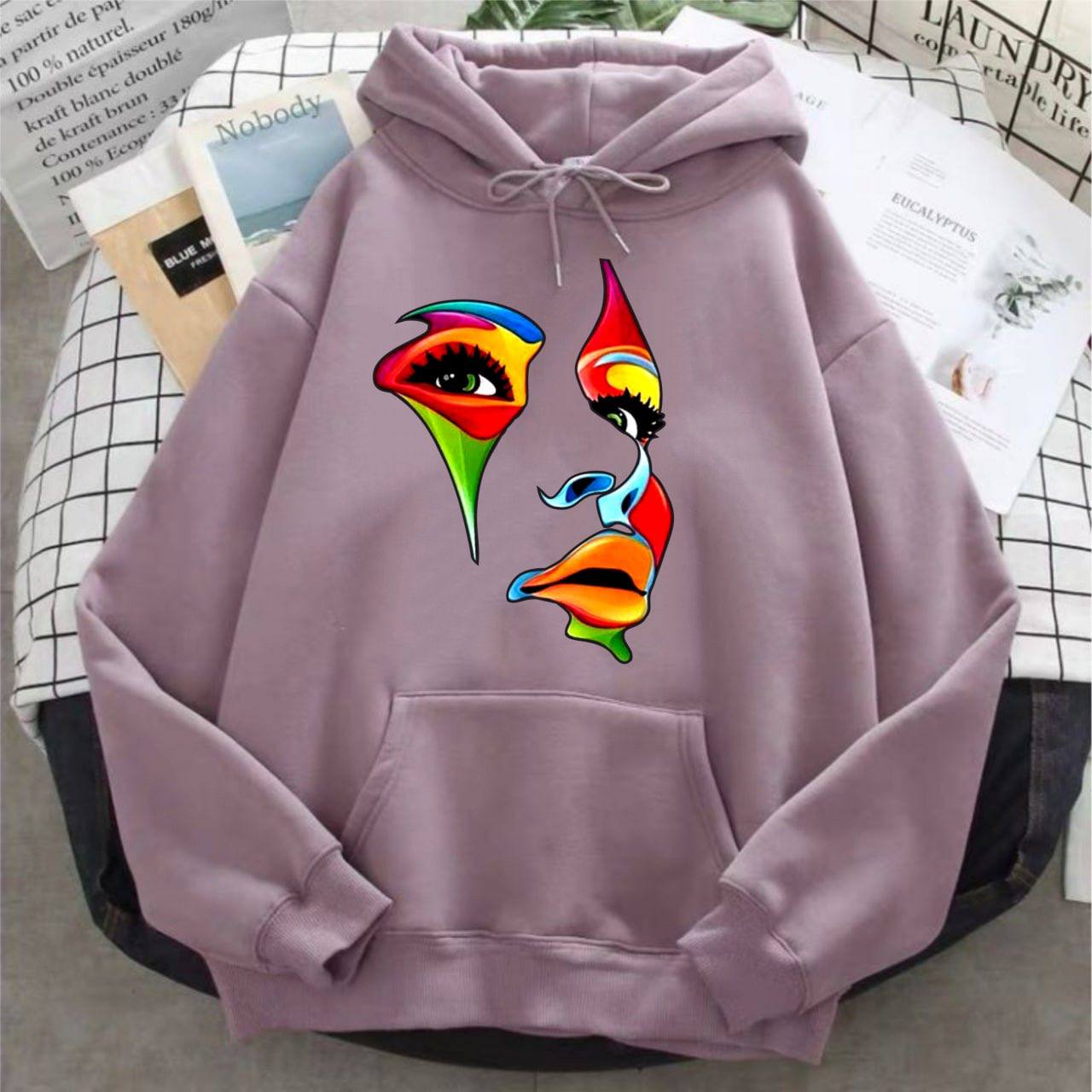 Classic Warm Hoodie with Colorful Artistic Print