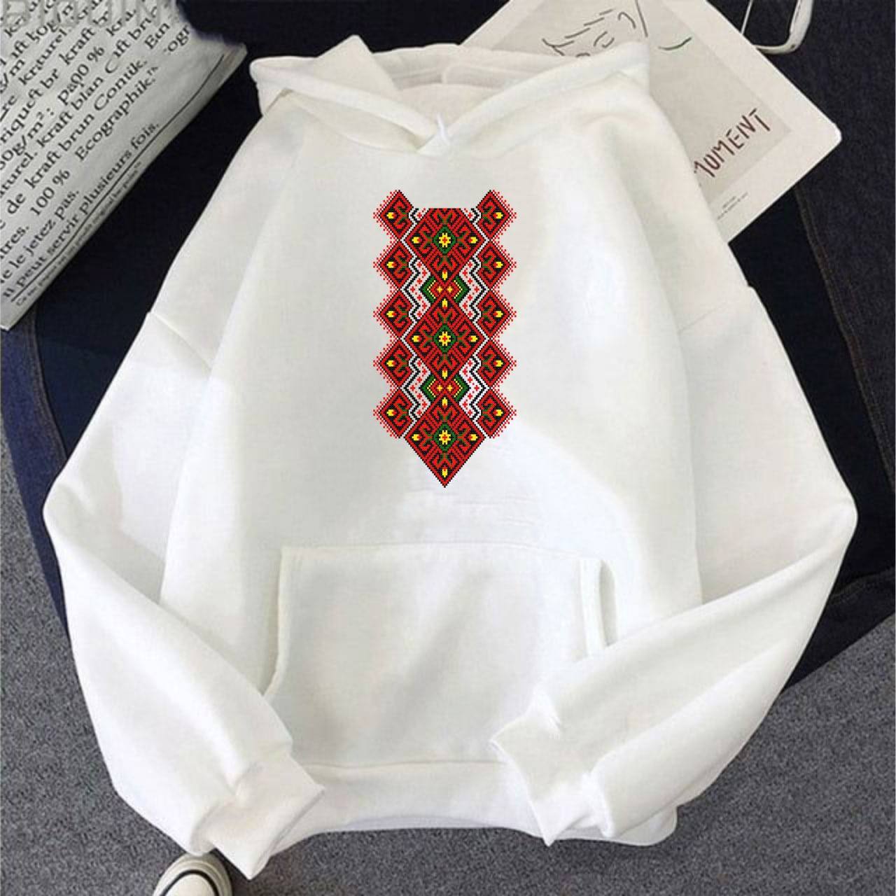Classic Warm Hoodie with Ethnic Pattern Print