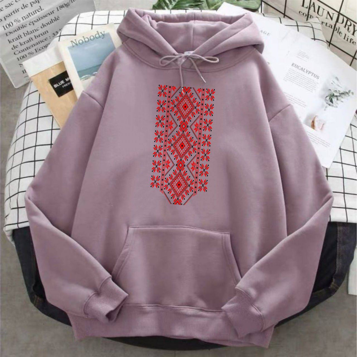 Classic Warm Hoodie with Traditional Embroidery Print