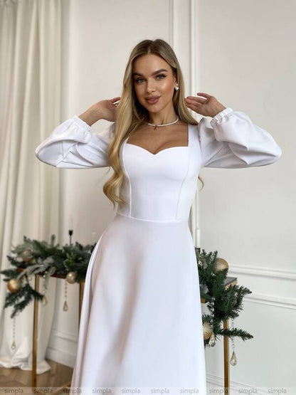 Chic White Midi Dress Elegant for Parties and Everyday Wear