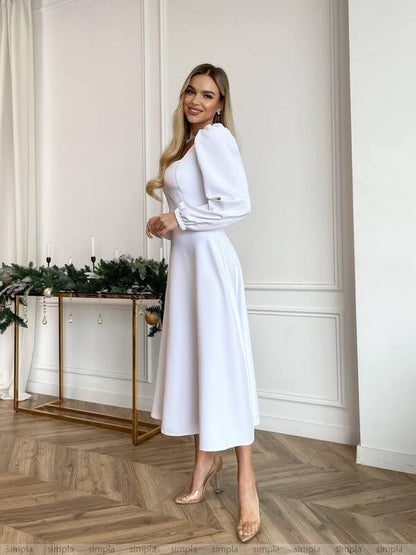 Chic White Midi Dress Elegant for Parties and Everyday Wear