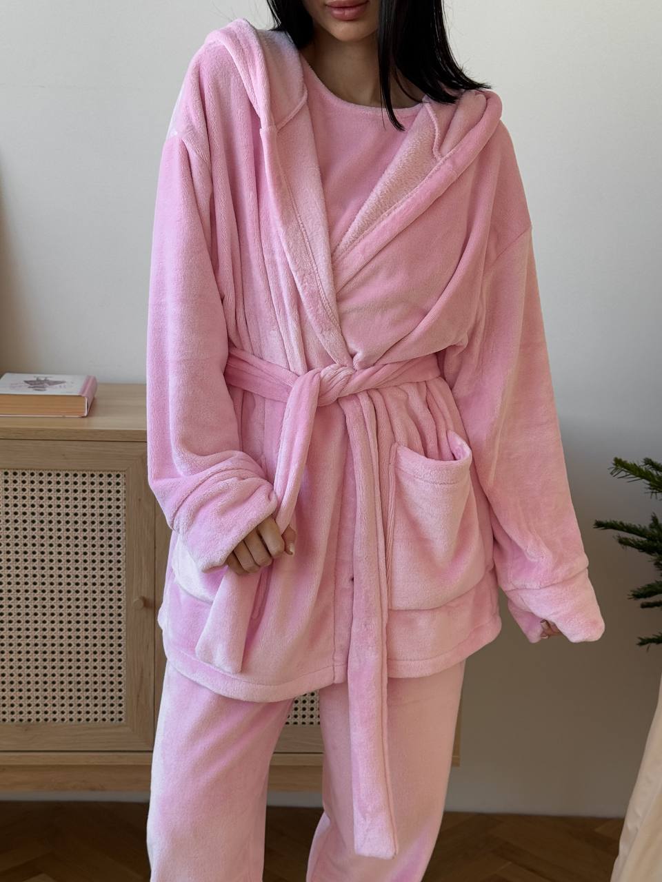 Cozy Pink Three-Piece Home Suit Soft Turkish Terry Fabric