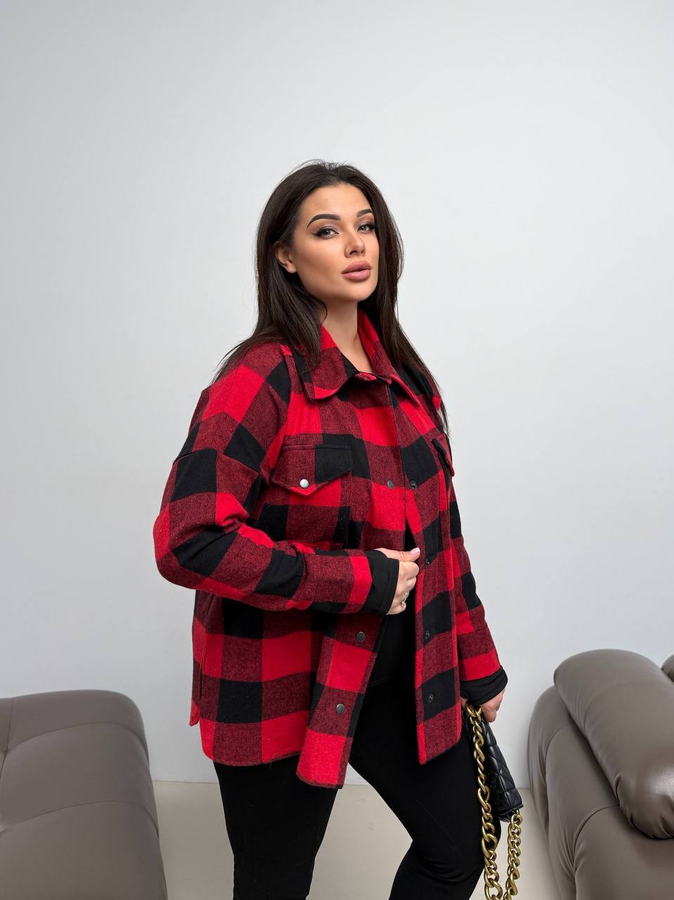Red and Black Checkered Shirt in Warm Flannel Fabric