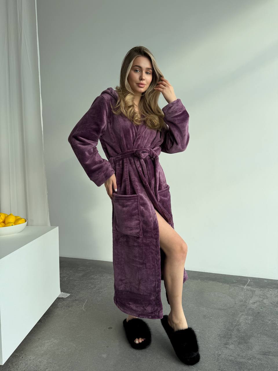 Cozy Unisex Hooded Robe with Pockets Soft Plush Material for Men and Women