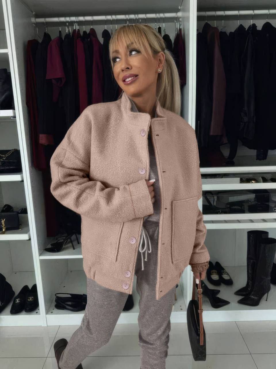 Stylish Boucle Sherpa Bomber Jacket for Spring Season
