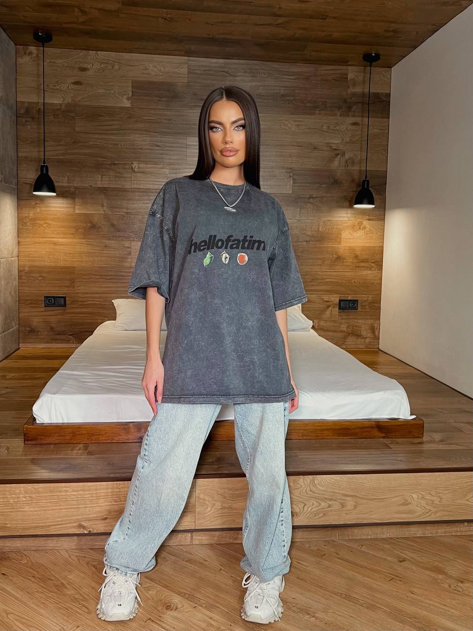 Oversized Trendy Cotton T-Shirt in Washed Black