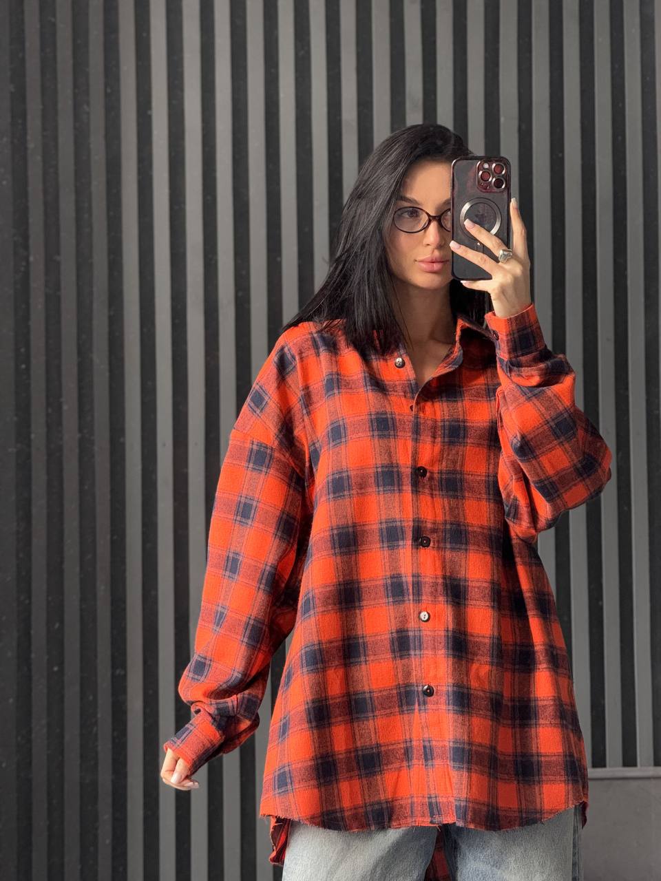 Stylish Orange Plaid Flannel Shirt 100% Cotton