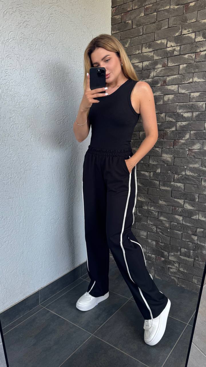 Black Loose Fit Linen Trousers with Elastic Waist and Pockets