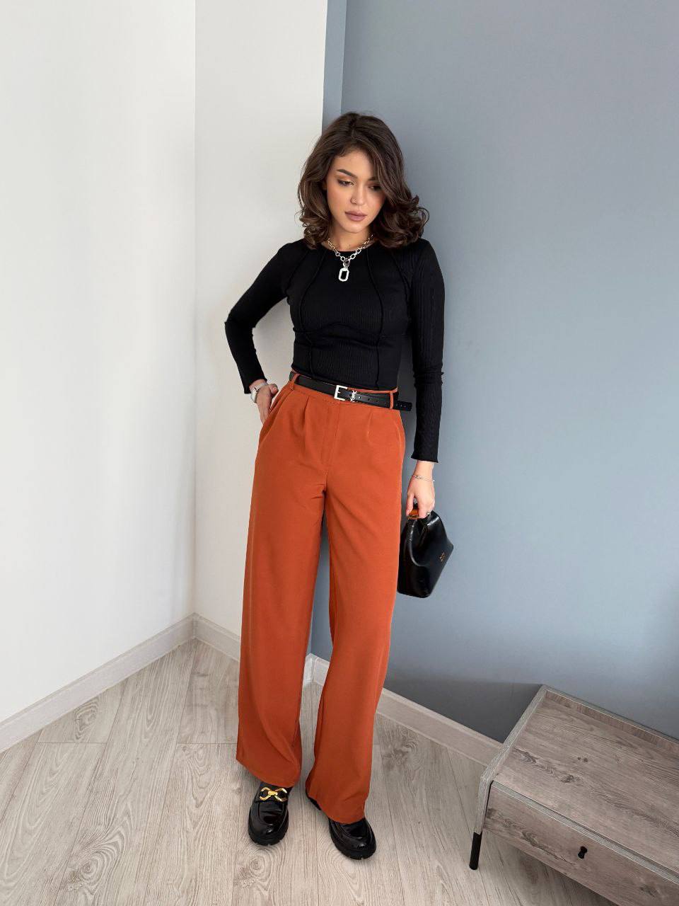 Classic Wide Leg Trousers in Rust Orange